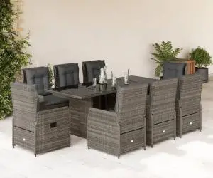 vidaXL Set mobilier grădină cu perne, 9 piese, gri, poliratan