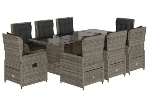 Set mobilier grădină cu perne, 9 piese, gri, poliratan - 2/5