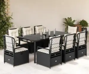 vidaXL Set mobilier de grădină cu perne, 9 piese, negru, poliratan