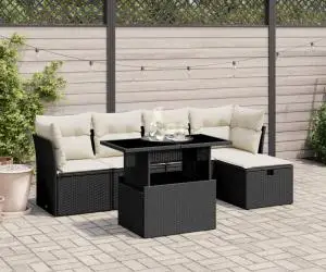 vidaXL Set mobilier de grădină cu perne, 6 piese, negru, poliratan