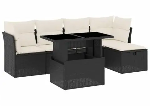 Set mobilier de grădină cu perne, 6 piese, negru, poliratan - 2/5