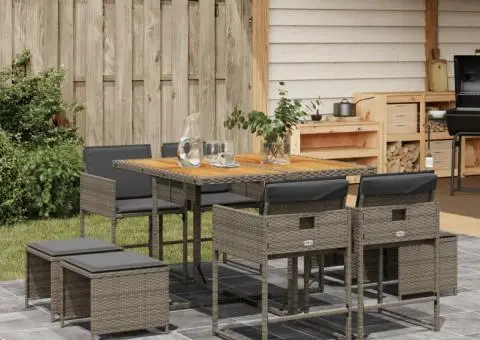 Set mobilier grădină cu perne, 9 piese, gri, poliratan - 1/5