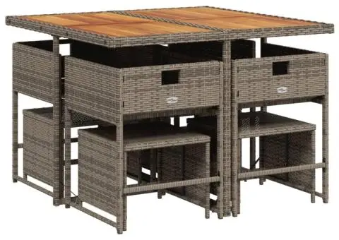 Set mobilier grădină cu perne, 9 piese, gri, poliratan - 4/5