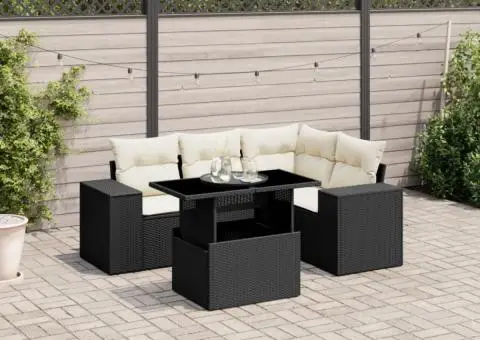 Set mobilier de grădină cu perne, 5 piese, negru, poliratan - 1/5