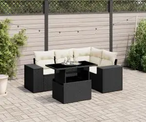 vidaXL Set mobilier de grădină cu perne, 5 piese, negru, poliratan