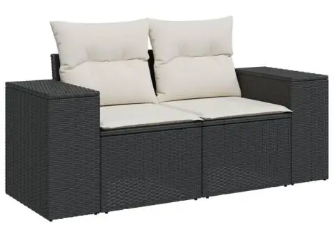 Set mobilier de grădină cu perne, 5 piese, negru, poliratan - 3/5