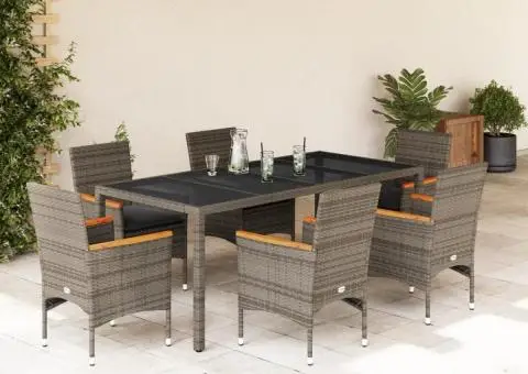 Set mobilier de grădină cu perne 7 piese gri poliratan & sticlă - 1/5