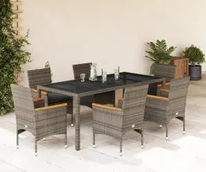 vidaXL Set mobilier de grădină cu perne 7 piese gri poliratan & sticlă