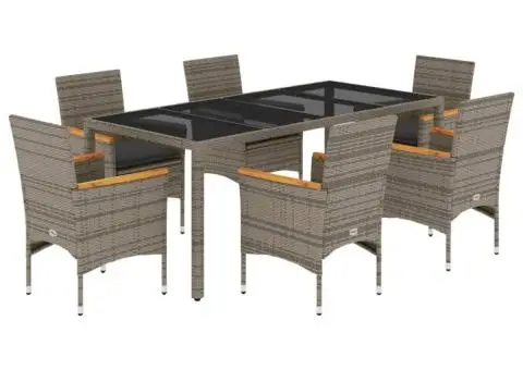 Set mobilier de grădină cu perne 7 piese gri poliratan & sticlă - 2/5