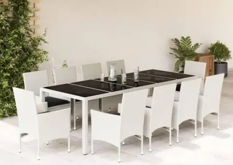 Set mobilier de grădină cu perne 11 piese alb poliratan&sticlă - 1/5