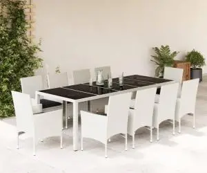 vidaXL Set mobilier de grădină cu perne 11 piese alb poliratan&sticlă