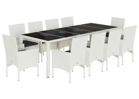 Set mobilier de grădină cu perne 11 piese alb poliratan&sticlă - 2/5