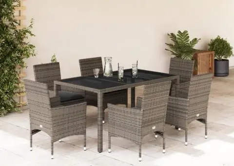 Set mobilier de grădină cu perne 7 piese gri poliratan & sticlă - 1/5