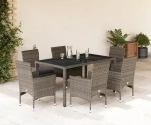 vidaXL Set mobilier de grădină cu perne 7 piese gri poliratan & sticlă