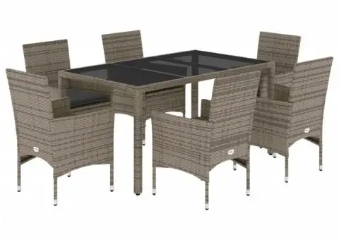 Set mobilier de grădină cu perne 7 piese gri poliratan & sticlă - 2/5