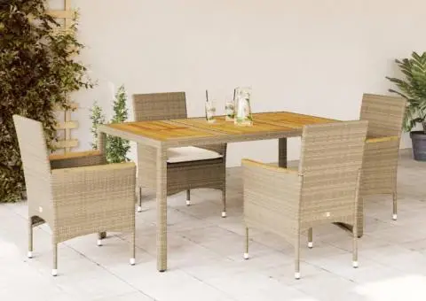 Set mobilier grădină cu perne 5 piese bej poliratan/lemn acacia - 1/5
