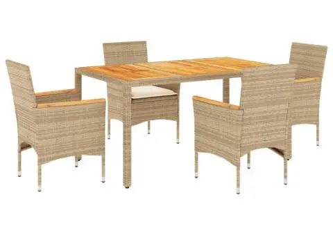 Set mobilier grădină cu perne 5 piese bej poliratan/lemn acacia - 2/5