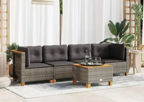 Set canapea de grădină cu perne, 5 piese, gri, poliratan - 1/5