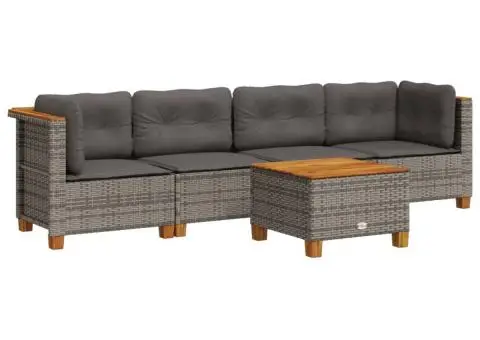 Set canapea de grădină cu perne, 5 piese, gri, poliratan - 2/5