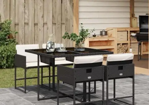 Set mobilier de grădină cu perne, 5 piese, negru, poliratan - 1/5