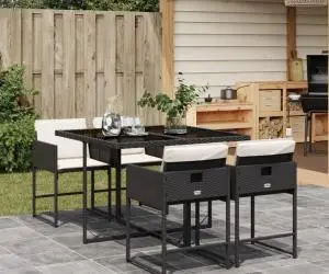 vidaXL Set mobilier de grădină cu perne, 5 piese, negru, poliratan