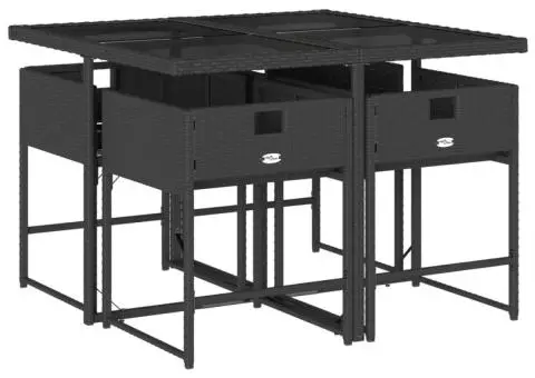 Set mobilier de grădină cu perne, 5 piese, negru, poliratan - 4/5