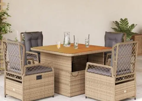 Set mobilier de grădină cu perne, 5 piese, bej, poliratan - 1/5