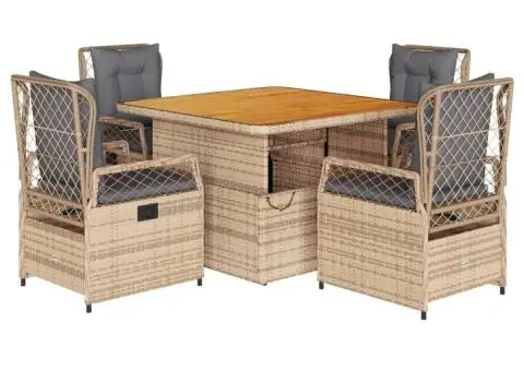 Set mobilier de grădină cu perne, 5 piese, bej, poliratan - 2/5