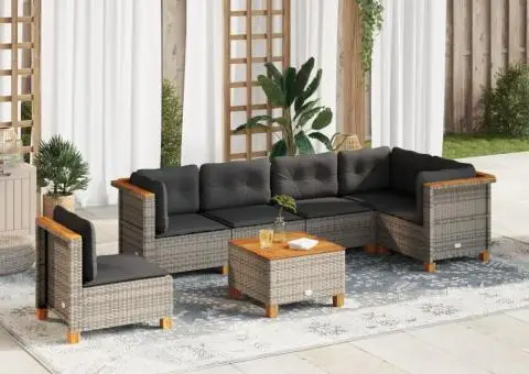 Set canapele de grădină, 7 piese, cu perne, gri, poliratan - 1/5