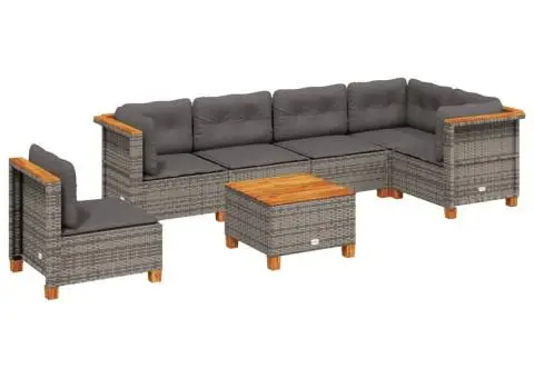 Set canapele de grădină, 7 piese, cu perne, gri, poliratan - 2/5