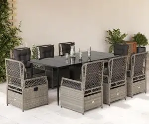 vidaXL Set mobilier grădină cu perne, 9 piese, gri deschis, poliratan