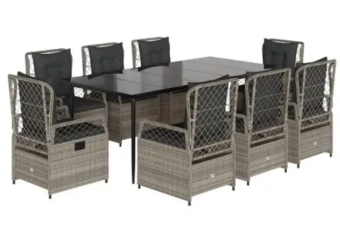 Set mobilier grădină cu perne, 9 piese, gri deschis, poliratan - 2/5