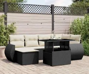 vidaXL Set canapele de grădină cu perne, 7 piese, negru, poliratan