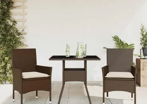 Set mobilier de grădină cu perne 3 piese maro poliratan&sticlă - 1/5