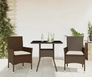 vidaXL Set mobilier de grădină cu perne 3 piese maro poliratan&sticlă