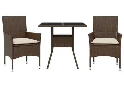 Set mobilier de grădină cu perne 3 piese maro poliratan&sticlă - 2/5
