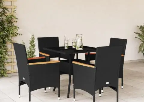 Set mobilier de grădină cu perne 5 piese negru poliratan&sticlă - 1/5