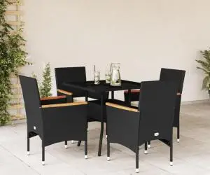 vidaXL Set mobilier de grădină cu perne 5 piese negru poliratan&sticlă