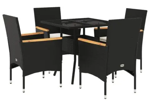 Set mobilier de grădină cu perne 5 piese negru poliratan&sticlă - 2/5