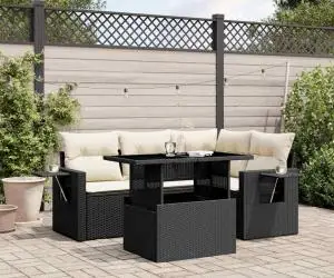 vidaXL Set mobilier de grădină cu perne, 5 piese, negru, poliratan