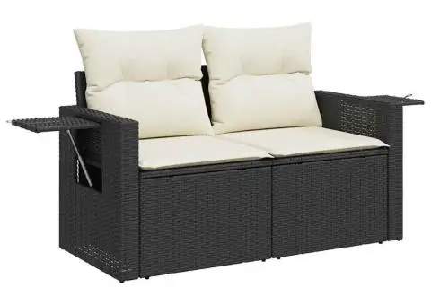 Set mobilier de grădină cu perne, 5 piese, negru, poliratan - 3/5