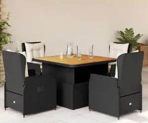 vidaXL Set mobilier de grădină cu perne, 5 piese, negru, poliratan
