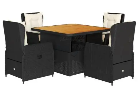 Set mobilier de grădină cu perne, 5 piese, negru, poliratan - 2/5