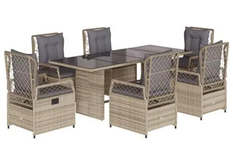 Set de masă pentru grădină, 7 piese, cu perne, bej, poliratan - 2/5