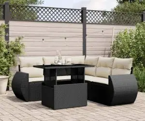 vidaXL Set mobilier de grădină cu perne, 6 piese, negru, poliratan