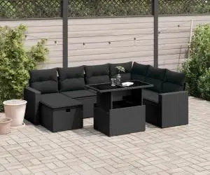 vidaXL Set mobilier de grădină cu perne, 8 piese, negru, poliratan