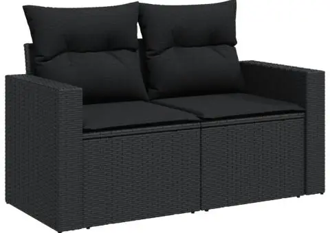 Set mobilier de grădină cu perne, 8 piese, negru, poliratan - 3/5