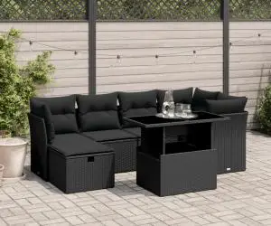vidaXL Set canapele de grădină cu perne, 7 piese, negru, poliratan