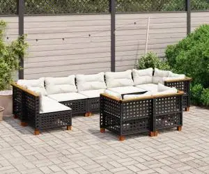 vidaXL Set mobilier de grădină cu perne, 9 piese, negru, poliratan
