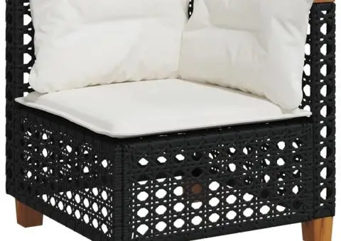 Set mobilier de grădină cu perne, 9 piese, negru, poliratan - 3/5